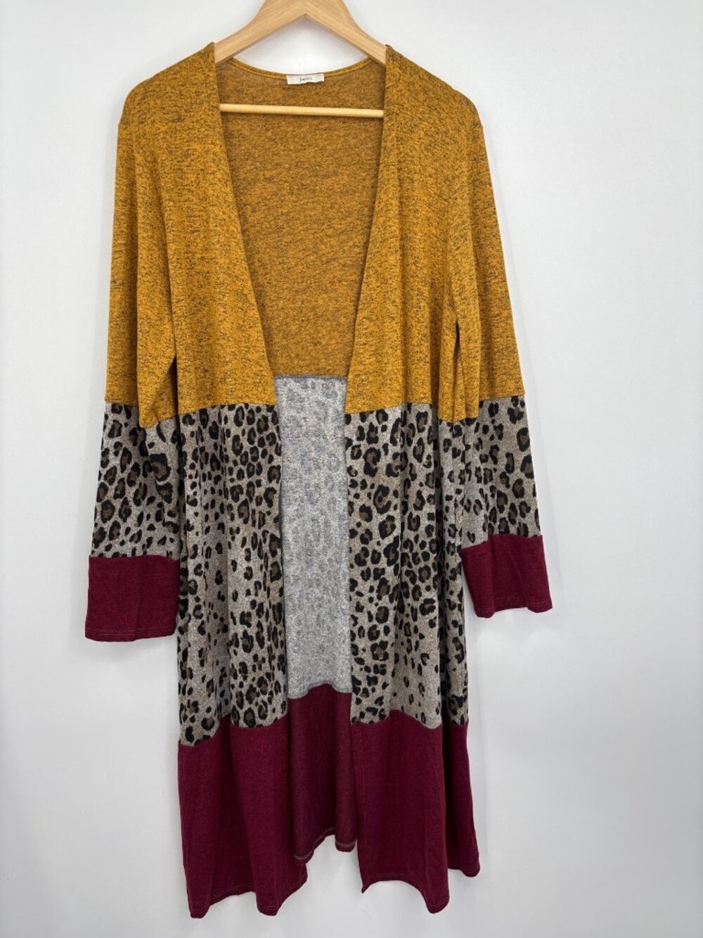Jodifl Open Front Duster Cardigan Sweater Color Block Mustard Burgundy Size Larg